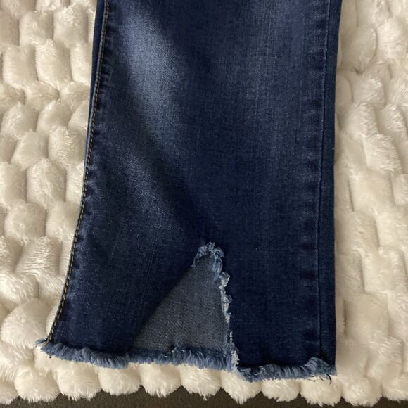 Women’s Plus SZ 21 Dark Wash Mid Rise Distressed Slim Straight Jeans Stretch - Picture 10 of 14